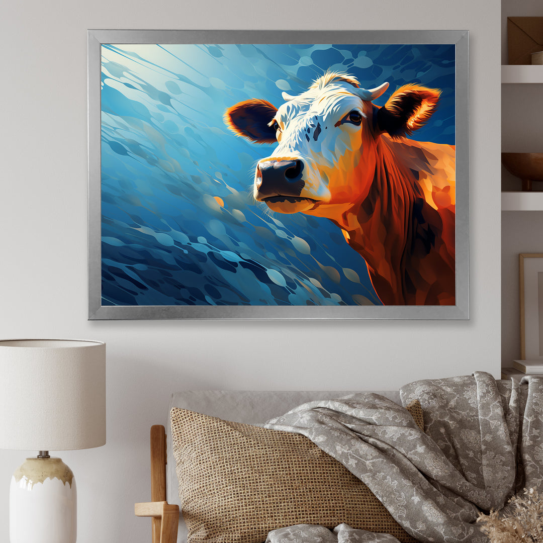 Blue And Orange Cow Flow - Cow Large Canvas Wall Art