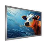 Blue And Orange Cow Flow - Cow Large Canvas Wall Art