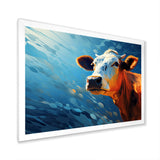 Blue And Orange Cow Flow - Cow Large Canvas Wall Art
