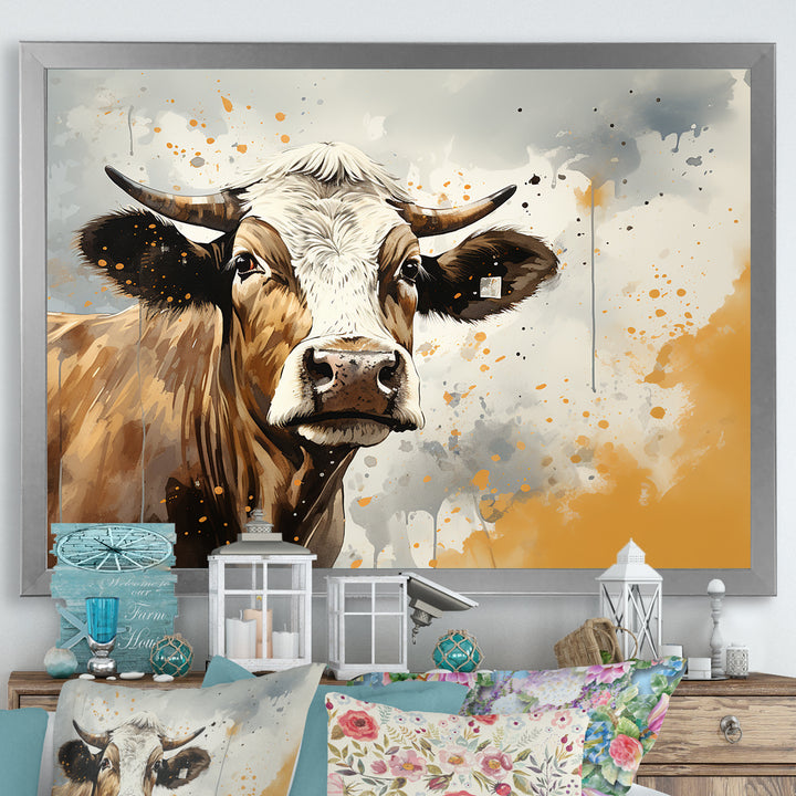 Cow Portrait In Sepia Tones - Cow Canvas Wall Art