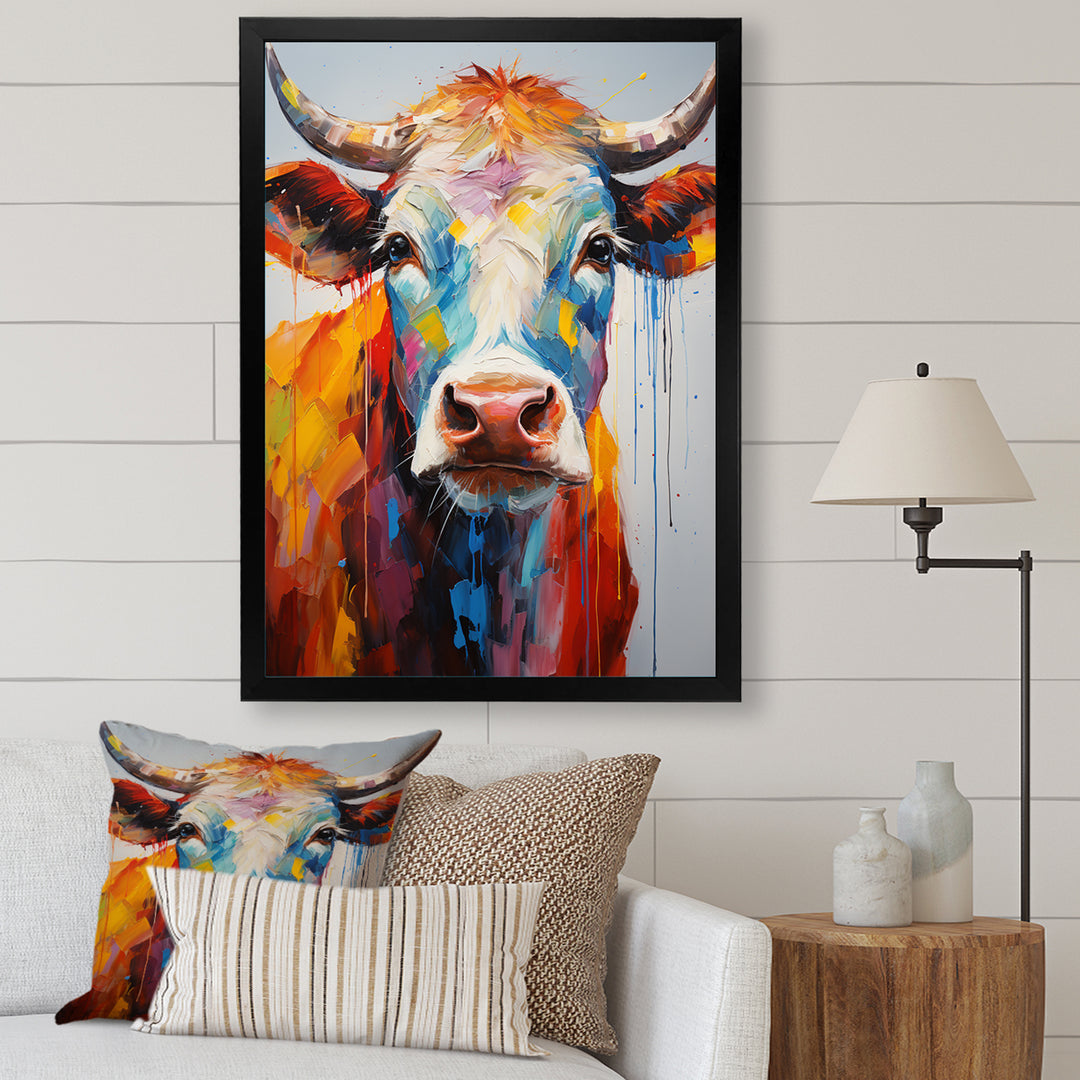 Colorful Cow Expressionist Portrait - Cow Wall Art Prints