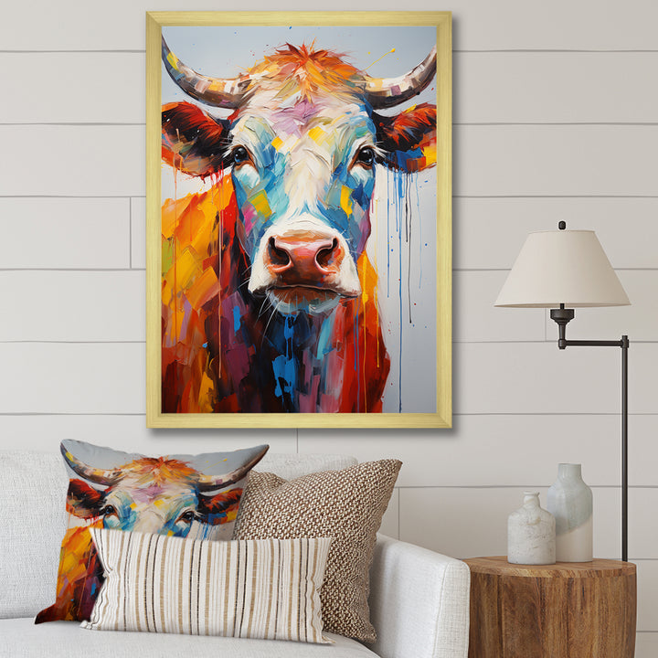 Colorful Cow Expressionist Portrait - Cow Wall Art Prints