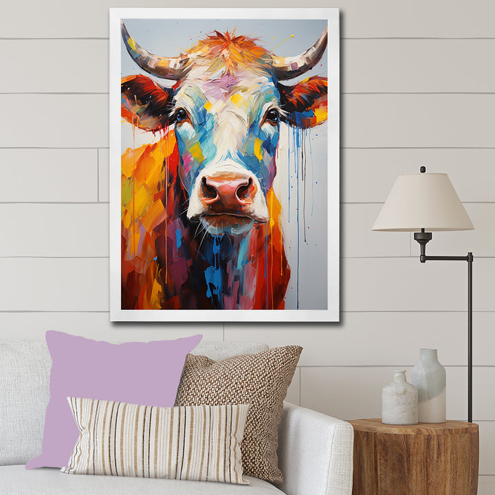 Colorful Cow Expressionist Portrait - Cow Wall Art Prints