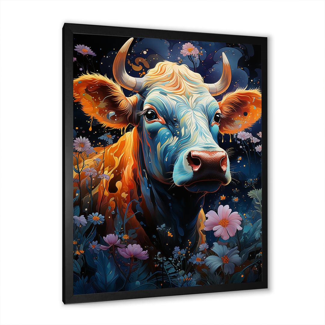Fantasy Cow In Enchanted Lands - Blue Cow Wall Art
