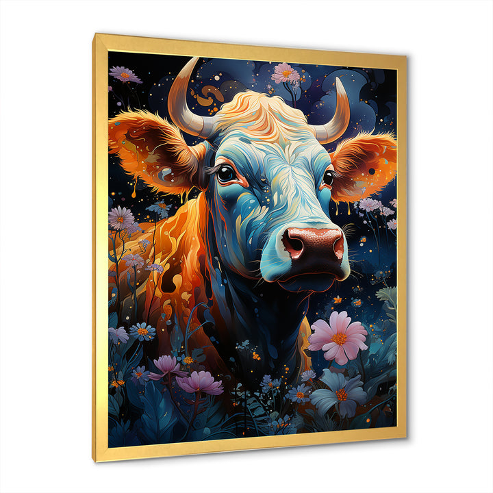 Fantasy Cow In Enchanted Lands - Blue Cow Wall Art