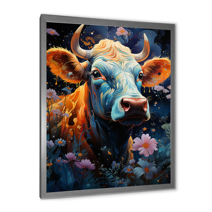 Fantasy Cow In Enchanted Lands - Blue Cow Wall Art