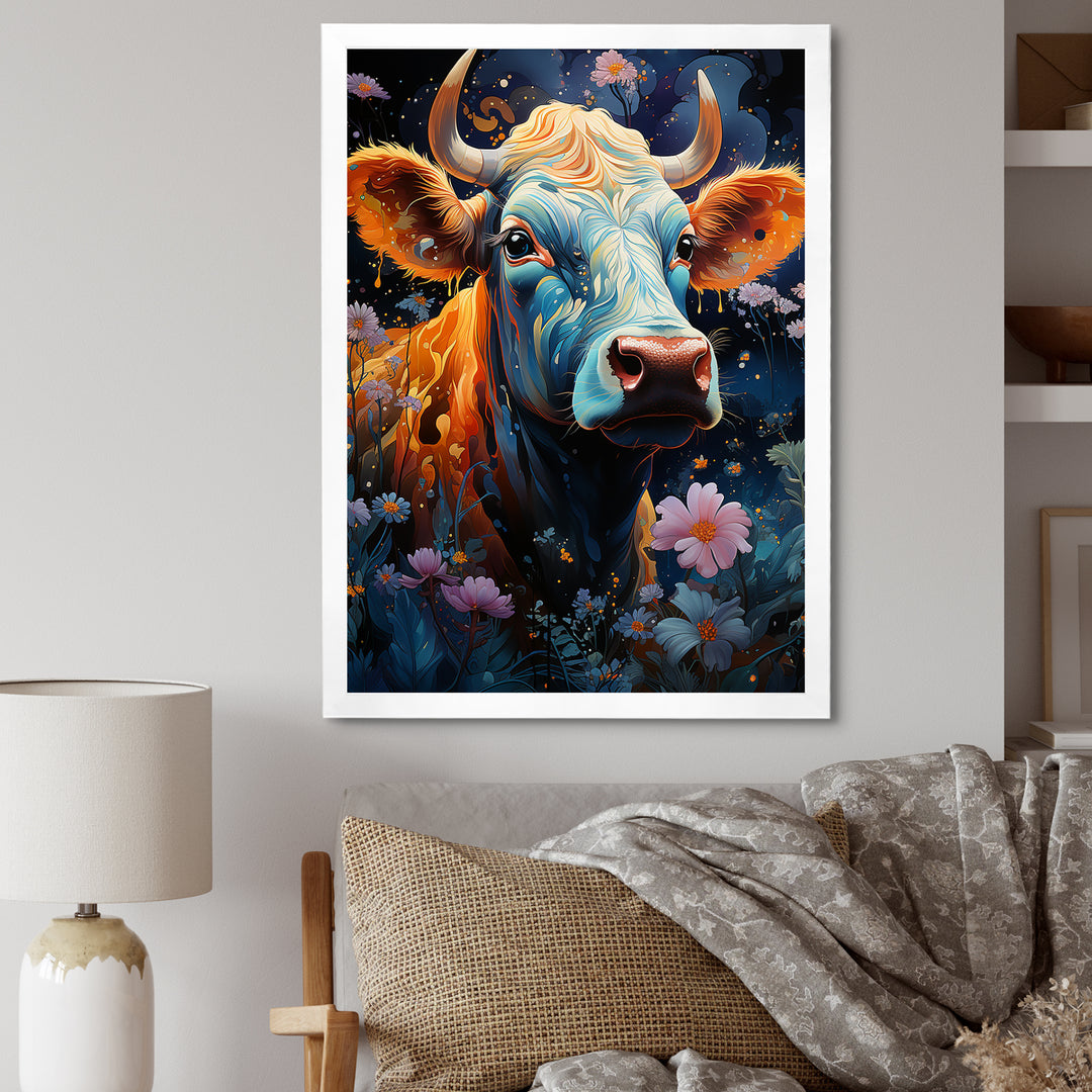Fantasy Cow In Enchanted Lands - Blue Cow Wall Art