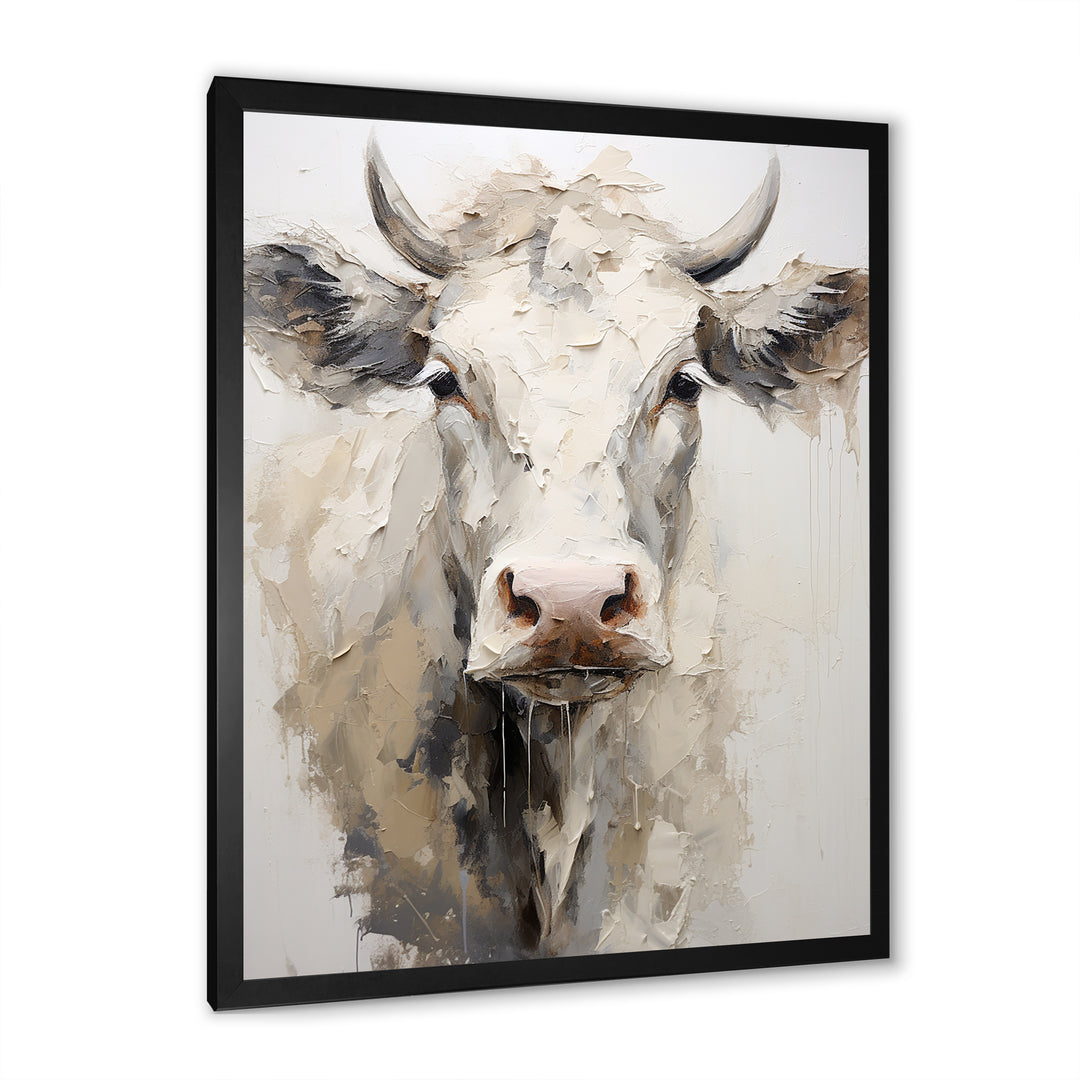Minimalism Beige Cow Portrait - Cow Large Canvas Wall Art