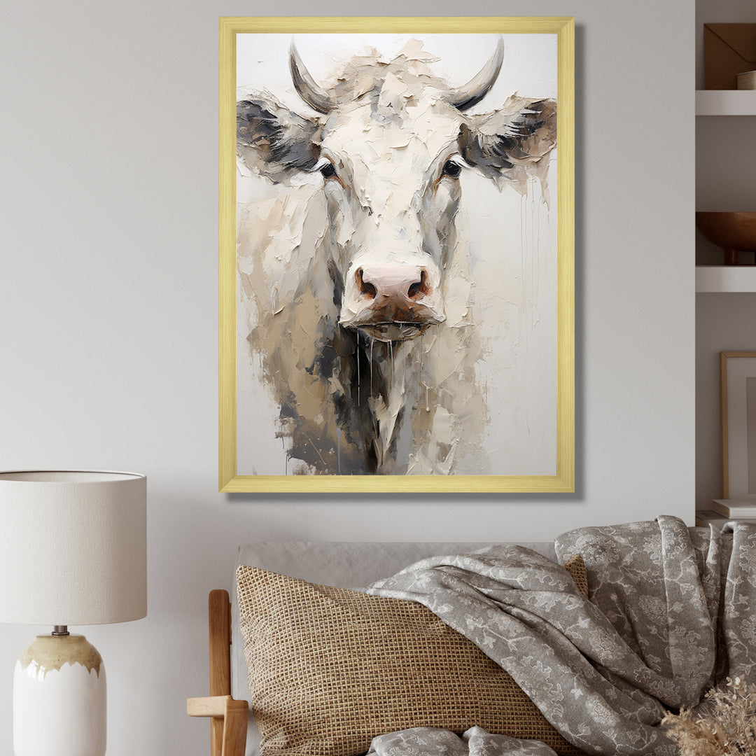 Minimalism Beige Cow Portrait - Cow Large Canvas Wall Art