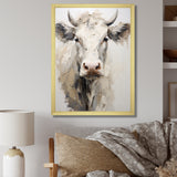 Minimalism Beige Cow Portrait - Cow Large Canvas Wall Art