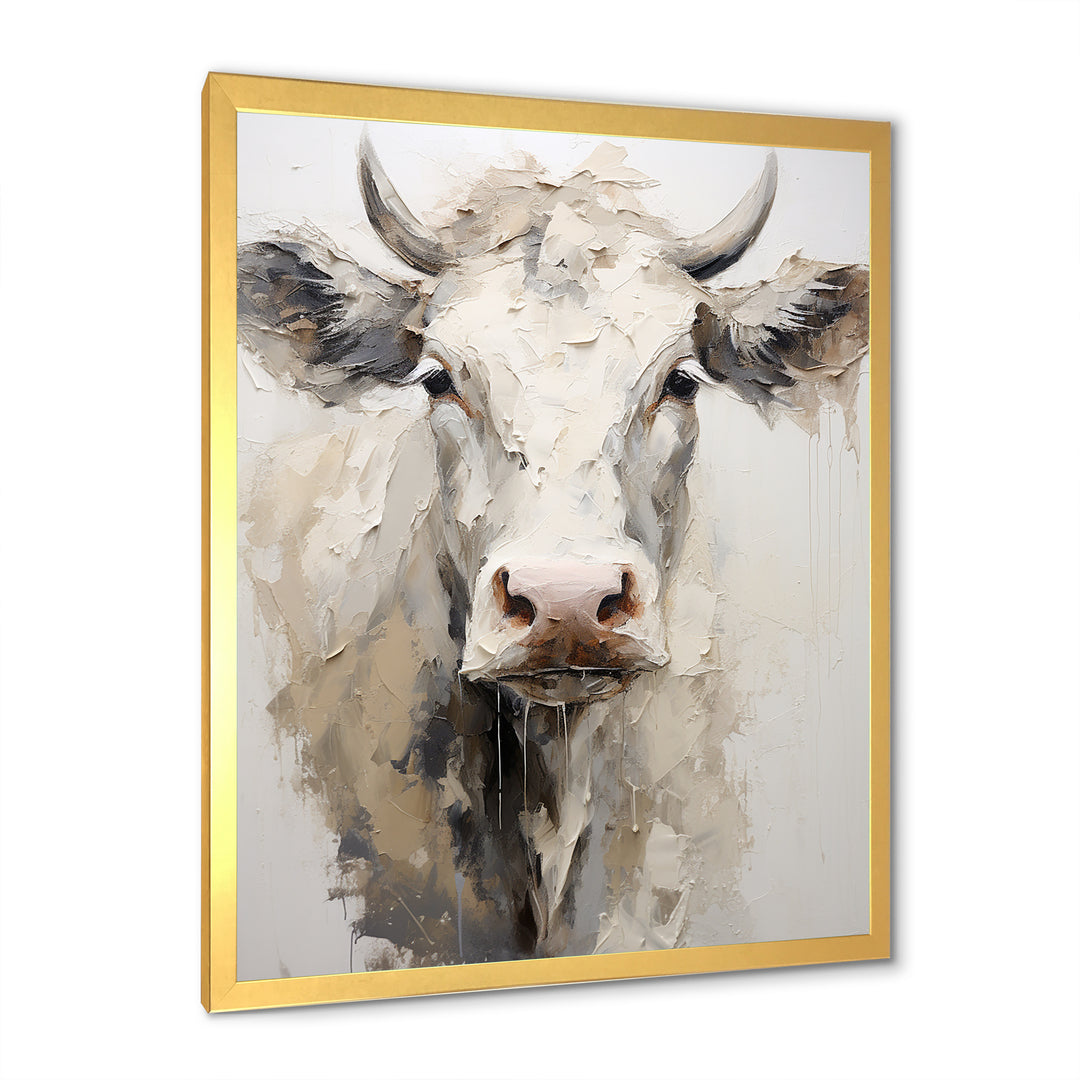 Minimalism Beige Cow Portrait - Cow Large Canvas Wall Art