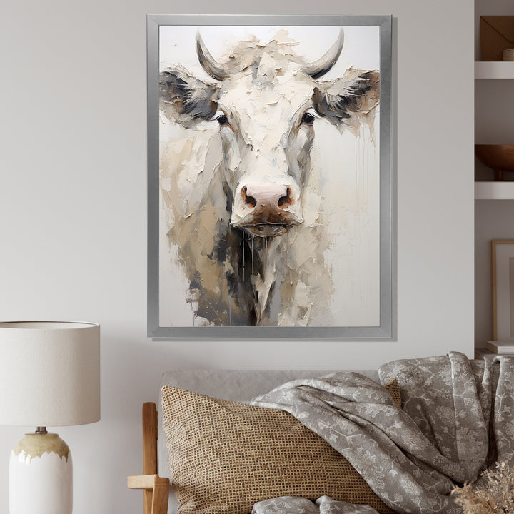 Minimalism Beige Cow Portrait - Cow Large Canvas Wall Art