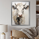 Minimalism Beige Cow Portrait - Cow Large Canvas Wall Art