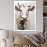 Minimalism Beige Cow Portrait - Cow Large Canvas Wall Art