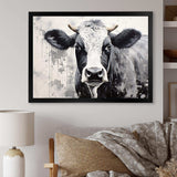 Minimalism Black And White Cow - Animals Canvas Wall Art