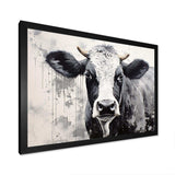 Minimalism Black And White Cow - Animals Canvas Wall Art