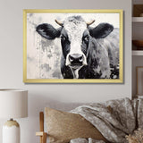 Minimalism Black And White Cow - Animals Canvas Wall Art