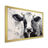 Minimalism Black And White Cow - Animals Canvas Wall Art