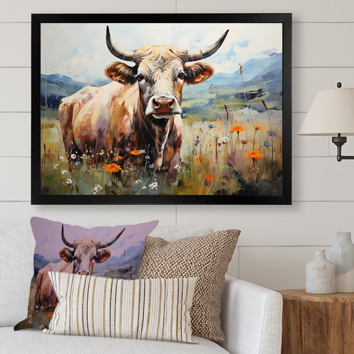 Cow In Pastel Fields - Cow Bedroom Wall Art