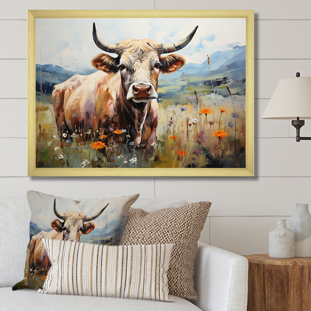 Cow In Pastel Fields - Cow Bedroom Wall Art