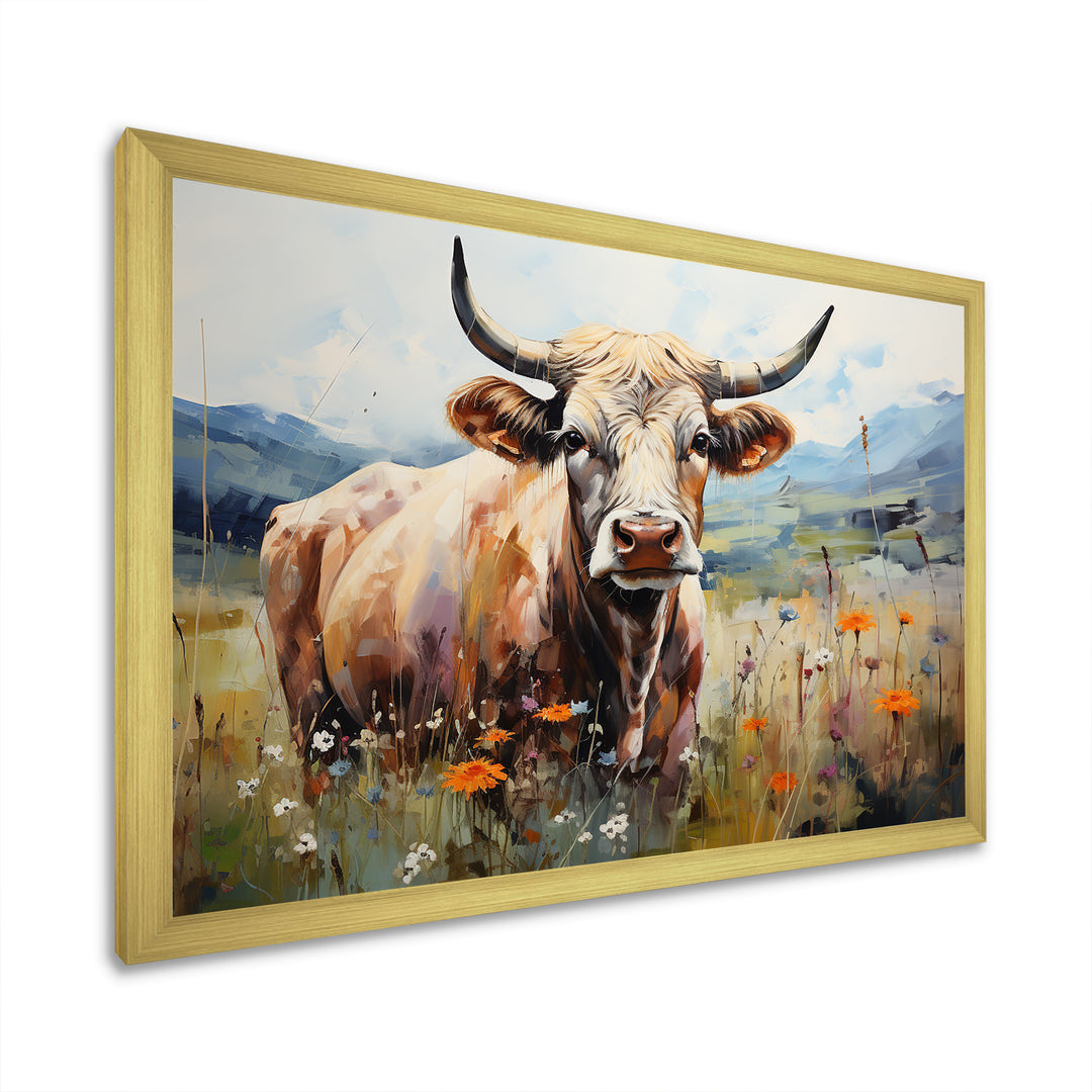 Cow In Pastel Fields - Cow Bedroom Wall Art