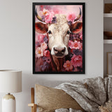 Romanticism Pink Cow Portrait - Cow Canvas Wall Art