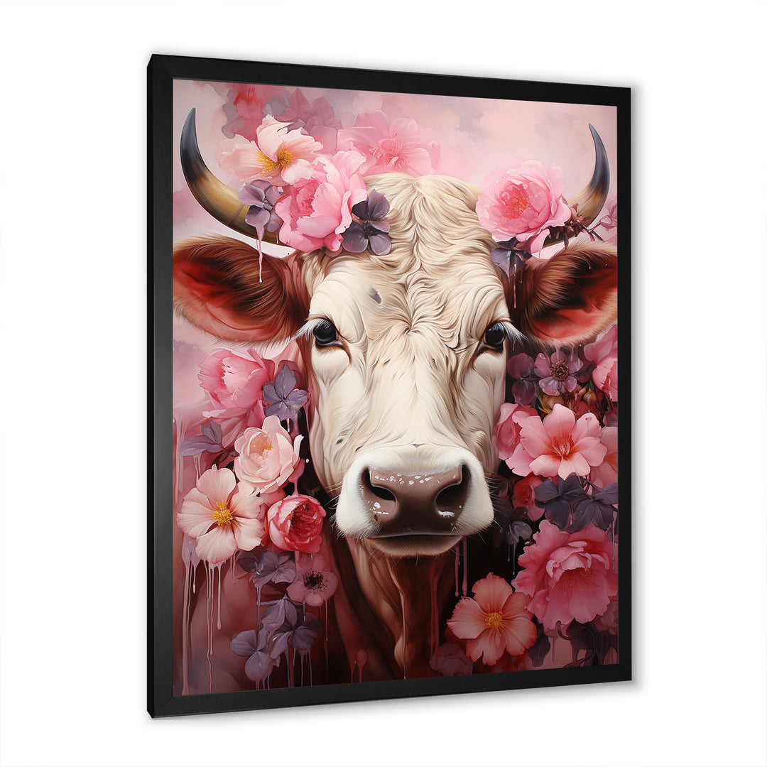 Romanticism Pink Cow Portrait - Cow Canvas Wall Art