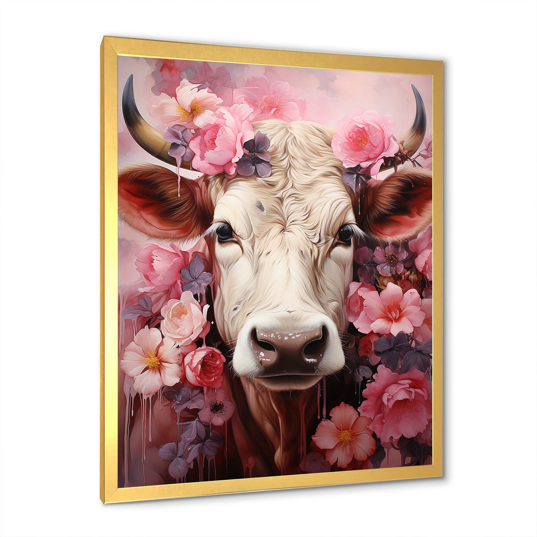Romanticism Pink Cow Portrait - Cow Canvas Wall Art