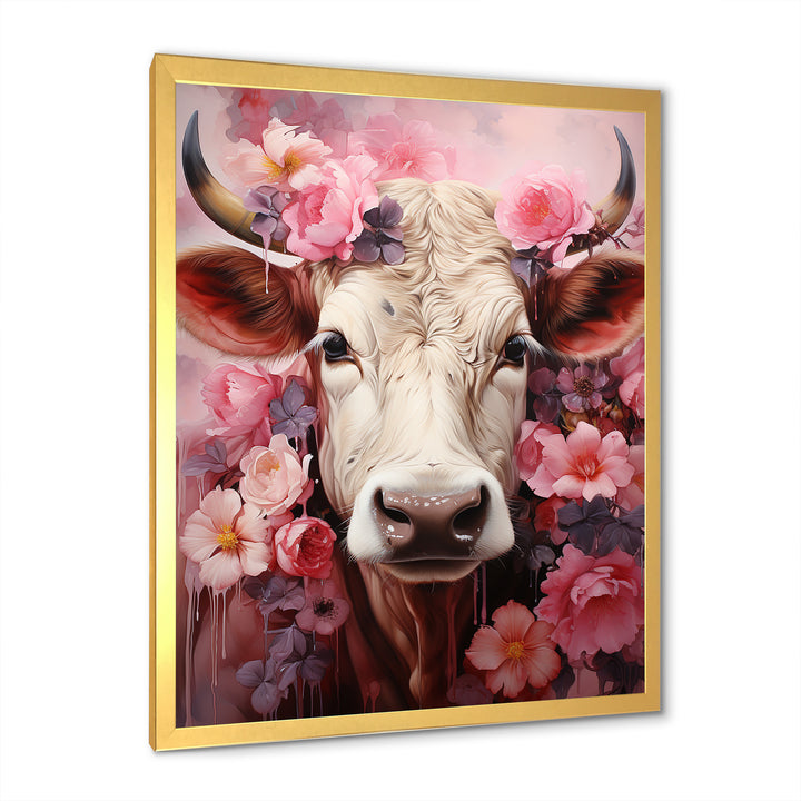 Romanticism Pink Cow Portrait - Cow Canvas Wall Art