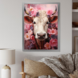 Romanticism Pink Cow Portrait - Cow Canvas Wall Art