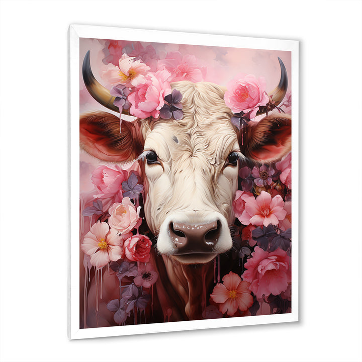 Romanticism Pink Cow Portrait - Cow Canvas Wall Art
