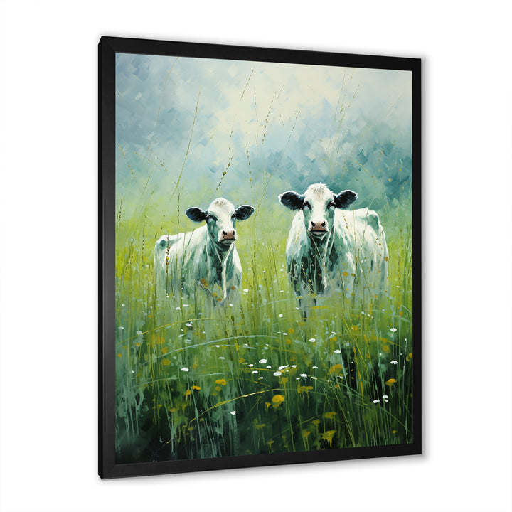 Cow In Verdant Pastures - Green Cow Wall Art