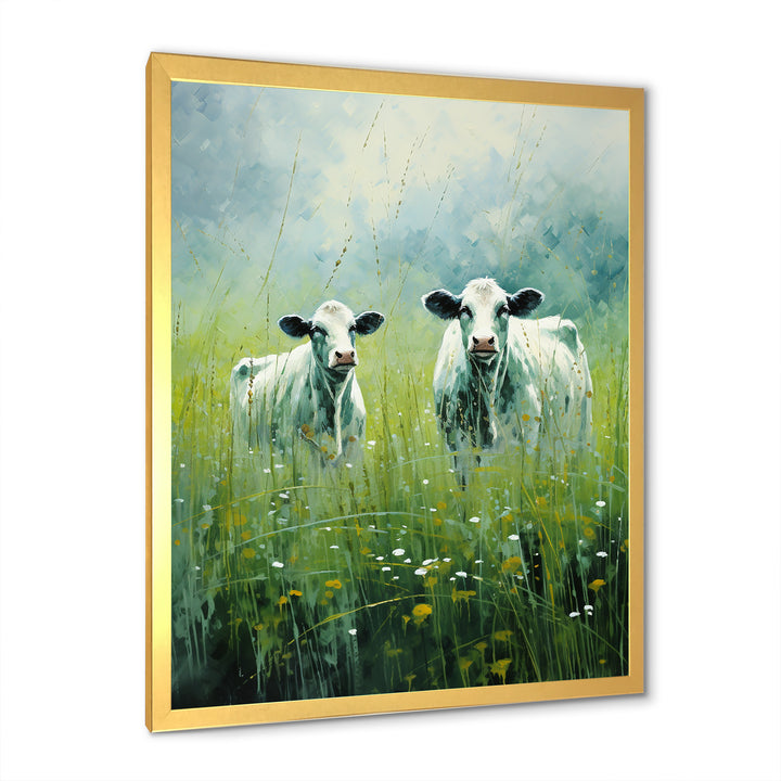 Cow In Verdant Pastures - Green Cow Wall Art