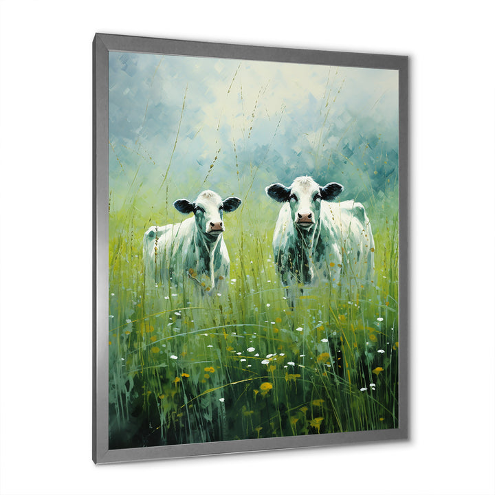 Cow In Verdant Pastures - Green Cow Wall Art