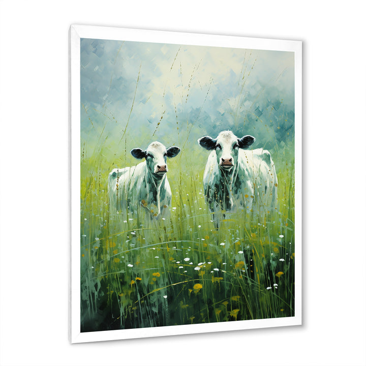 Cow In Verdant Pastures - Green Cow Wall Art