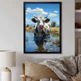 Cow In Tranquil Pasture - Cow Framed Canvas Art
