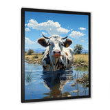 Cow In Tranquil Pasture - Cow Framed Canvas Art