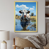 Cow In Tranquil Pasture - Cow Framed Canvas Art