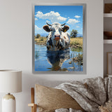 Cow In Tranquil Pasture - Cow Framed Canvas Art