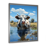Cow In Tranquil Pasture - Cow Framed Canvas Art