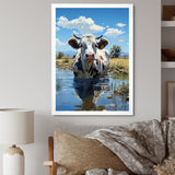 Cow In Tranquil Pasture - Cow Framed Canvas Art