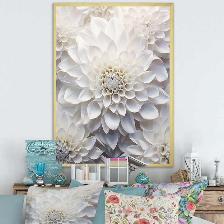 Minimalism White Dahlia - Floral Canvas Wall Art
