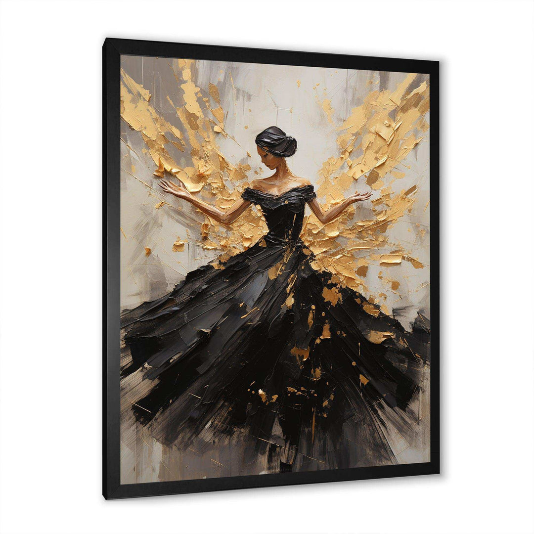 Gold And Black Dance Splash I - Fashion Canvas Wall Art