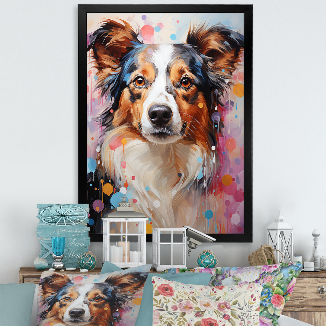 Playful Collie Portrait - White Dog Wall Art