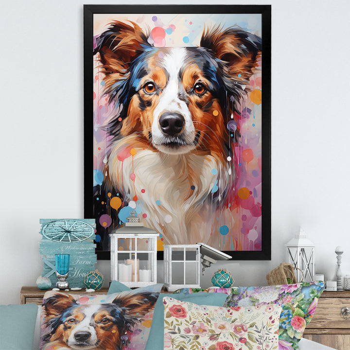 Playful Collie Portrait - White Dog Wall Art