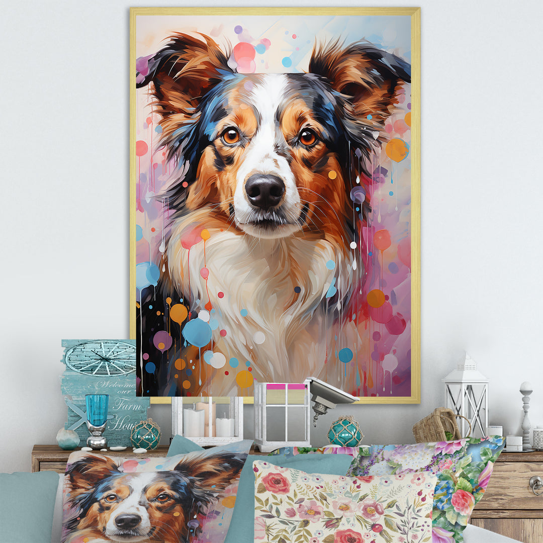 Playful Collie Portrait - White Dog Wall Art