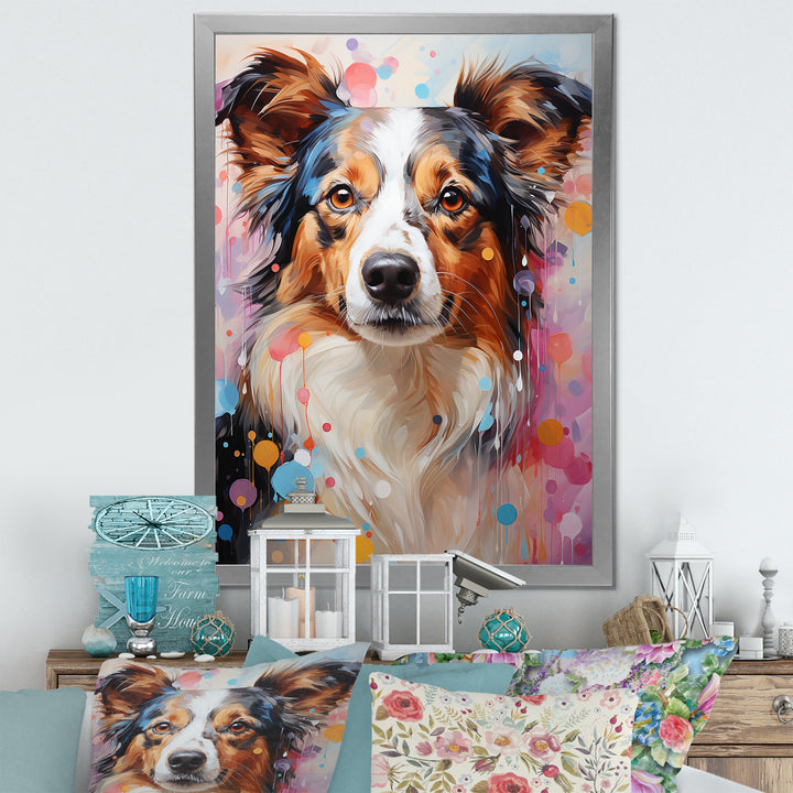 Playful Collie Portrait - White Dog Wall Art