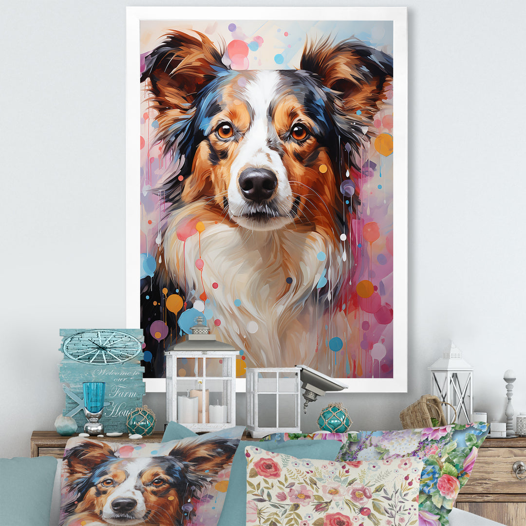 Playful Collie Portrait - White Dog Wall Art