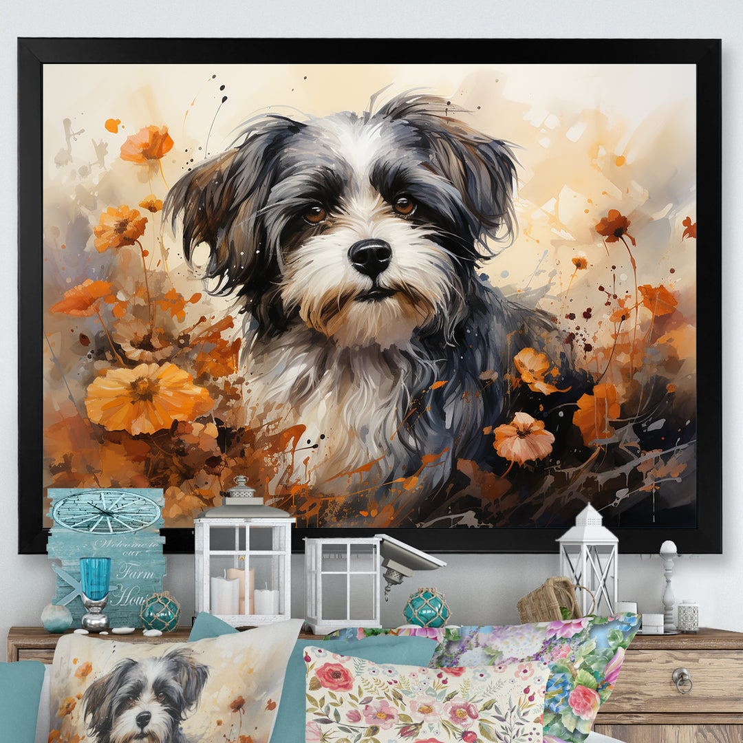 Floral Shih Tzu Serenity - Dog Framed Canvas Art