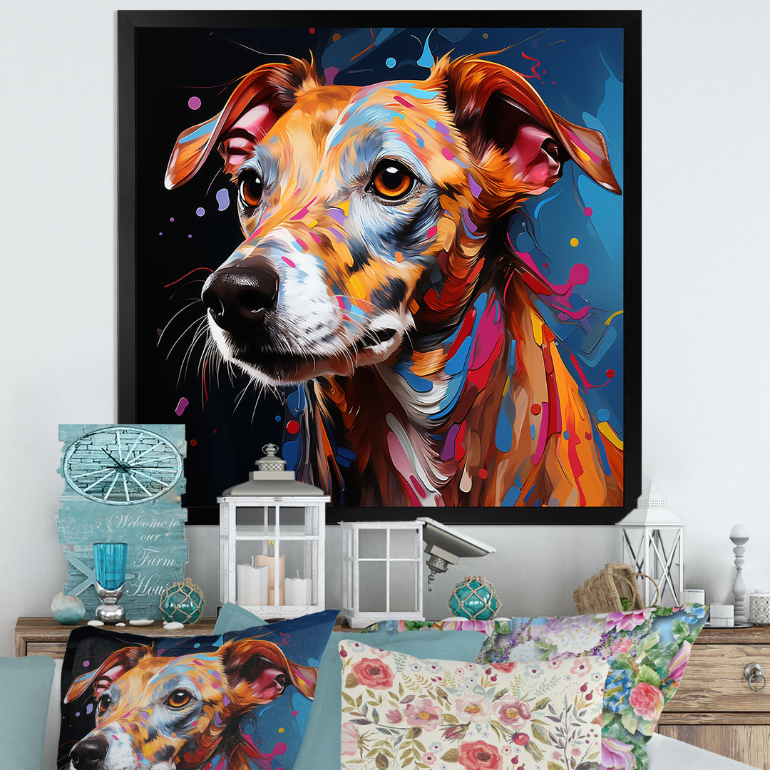 Playful Dog Whippet Popart - Dog Canvas Wall Art